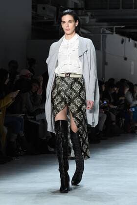 A model walks the runway at the Marcel Ostertag fashion show at New York Fashion Week: The Shows at Gallery 3 Skylight Clarkson Sq on February 12, 2017 in New York City.  NYP20170212904 ANDREAxHANKS