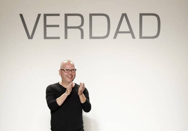 Designer Louis Verdad steps out on the runway after the Verdad FW 17 show at New York Fashion Week at Pier 59 Studios on February 12, 2017 in New York City.  NYP20170212120 JOHNxANGELILLO