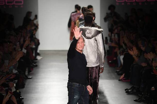 Designer Custo Barcelona greets the audience after his fashion show at New York Fashion Week: Milk Studios at Pier 59 on February 12, 2017 in New York City.  NYP20170212927 ANDREAxHANKS