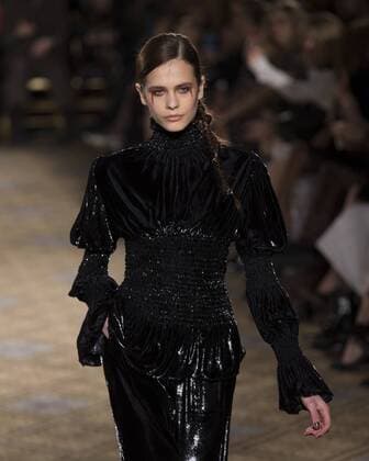 New York: Fashion Week Fall 2017 Christian Siriano Model walks runway for Christian Siriano collection during New York Fashion week Fall 2017 at Plaza Hotel  LevxRadin