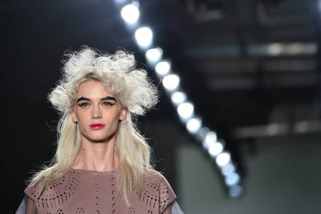 A model walks on the runway at the Katty Xiomara fashion show at New York Fashion Week: Pier 59 Studios on February 13, 2017 in New York City.  NYP201702131005 ANDREAxHANKS