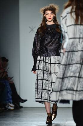 A model walks on the runway at the Katty Xiomara fashion show at New York Fashion Week: Pier 59 Studios on February 13, 2017 in New York City.  NYP201702131013 ANDREAxHANKS