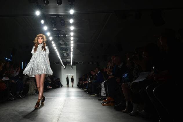 A model walks on the runway at the Katty Xiomara fashion show at New York Fashion Week: Pier 59 Studios on February 13, 2017 in New York City.  NYP201702131014 ANDREAxHANKS