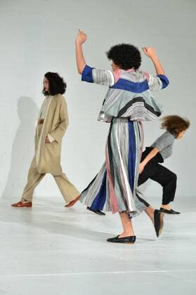 A model walks on the runway as dancers perform at the Mara Hoffman fashion show at New York Fashion Week: The Shows at Shop Studios on February 13, 2017 in New York City.  NYP201702131035 ANDREAxHANKS