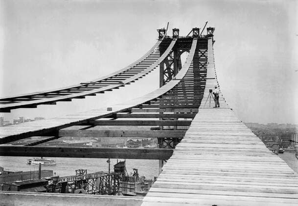 November 28, 2016 - Temporary Foot Path atop Manhattan Bridge during Construction, New York City, New York, USA, Bain News Service, July 1908 - ZUMAg145 20161128_zza_g145_017 Copyright: xJTxVintagex