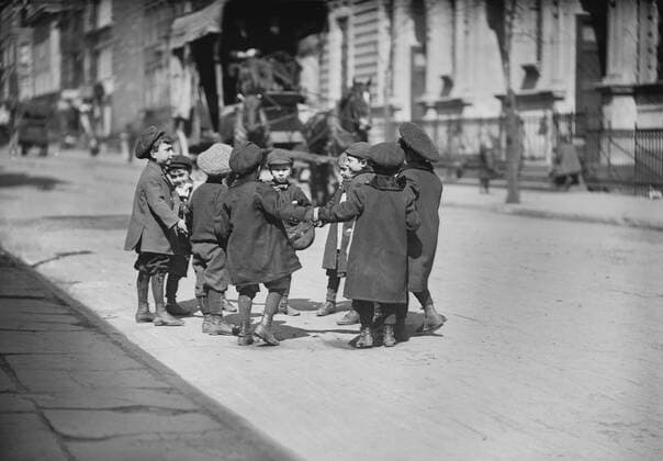 December 13, 2016 - Group of Children Playing in Street, New York City, New York, USA, Bain News Service, April 1909 - ZUMAg145 20161213_zza_g145_017 Copyright: xJTxVintagex