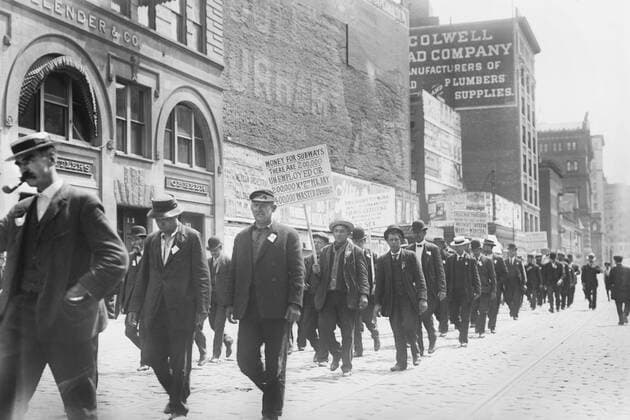 December 13, 2016 - Parade of Unemployed Men Carrying Signs, New York City, New York, USA, Bain News Service, May 1909 - ZUMAg145 20161213_zza_g145_009 Copyright: xJTxVintagex