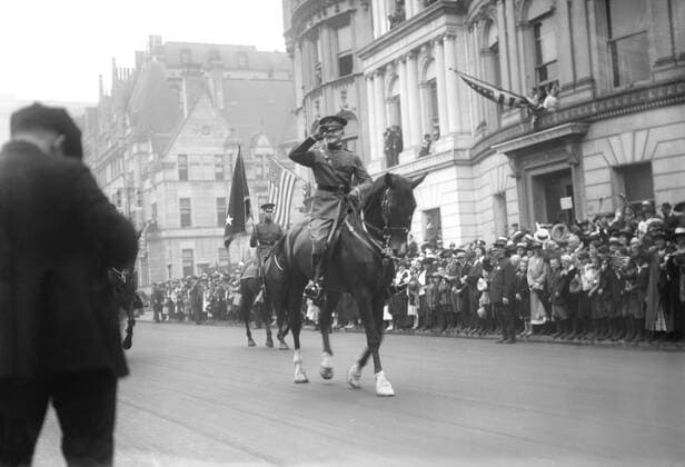 November 29, 2016 - U.S. General John J. Pershing Saluting on Horseback while Leading World War I Veterans during Parade, New York City, New York, USA, Bain News Service, September 10, 1919 - ZUMAg145 20161129_zza_g145_010 Copyright: xJTxVintagex