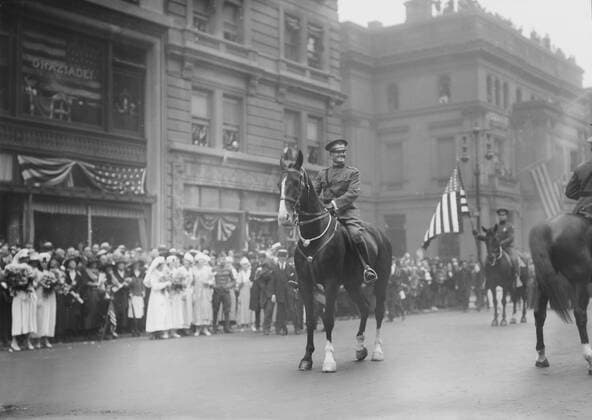 November 29, 2016 - U.S. General John J. Pershing on Horseback Leading World War I Veterans during Parade, New York City, New York, USA, Bain News Service, September 10, 1919 - ZUMAg145 20161129_zza_g145_012 Copyright: xJTxVintagex