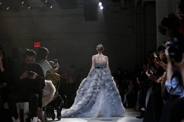 A model walks on the runway at the Marchesa fashion show at New York Fashion Week at Skylight Clarkson Sq on February 15, 2017 in New York City.  NYP20170215121 JOHNxANGELILLO