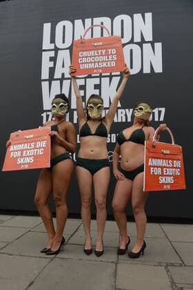 . 17 02 2017. London, United Kingdom. Peta models wearing crocodile masks stage a protest against the use of crocodile skin being used in fashion, on the first day of London Fashion Week on The Strand, London, UK.  xBenxStevensx xi-Imagesx IIM-14409-0001