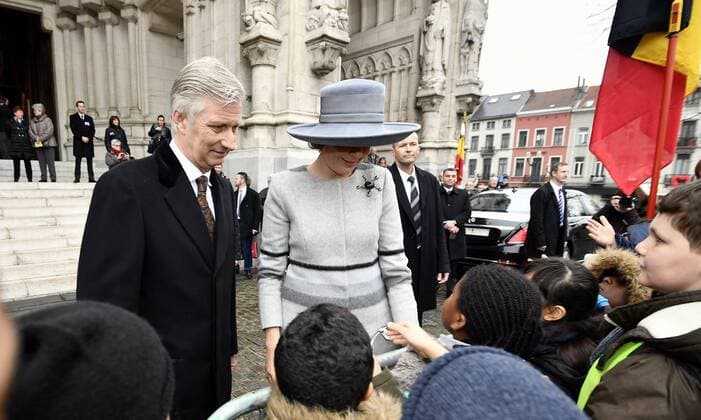 Belgische Royals anlässlich einer Messe für die Verstorbenen der Familie Queen Mathilde of Belgium and King Philippe - Filip of Belgium pictured during a special Mass to commemorate the deceased members of the Belgian Royal Family, at the Onze-Lieve-Vrouwkerk - Eglise Notre-Dame, in Laeken-Laken, Brussels, Friday 17 February 2017.  ERICxLALMAND 05049242