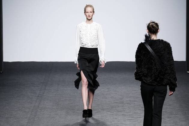 February 17, 2017 - Madrid, Spain - A model walks the runway at the ANGEL SCHLESSER show during the Mercedes-Benz Madrid Fashion Week Autumn Winter 2017 2018 at IFEMA on February 17, 2017 in Madrid, Spain Madrid Spain  - ZUMAn230 20170217_zaa_n230_117 Copyright: xOscarxGonzalezx