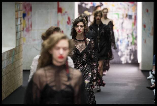 London, United Kingdom. Models walk the catwalk at the Preen by Thornton Bregazzi show on day 3 of London Fashion Week 2017 at the QE2 Centre, Westminster, London, UK,  xBenxStevensx xi-Imagesx IIM-14432-0005