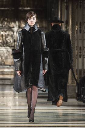 London, UK, 18 February 2017. A model walks the runway during the Malan Breton show at Fashion Scout, London Fashion Week. Malan Breton, Fashion Scout, London Fashion Week, London, UK 