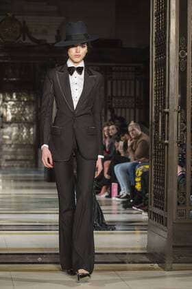 London, UK, 18 February 2017. A model walks the runway during the Malan Breton show at Fashion Scout, London Fashion Week. Malan Breton, Fashion Scout, London Fashion Week, London, UK 