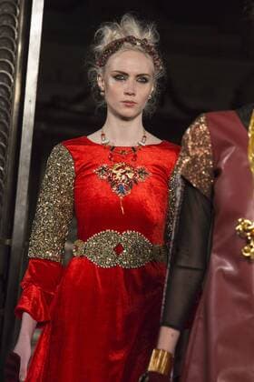 London, UK, 19 February 2017. A model walks the runway during the Felix Bendish (Mumbai) show at House of MEA, Fashion Scout, London Fashion Week. House of Middle East & Asia is a platform to promote fashion talent from across the Middle East, Asia and India. House of MEA, Fashion Scout, London Fashion Week, London, UK 