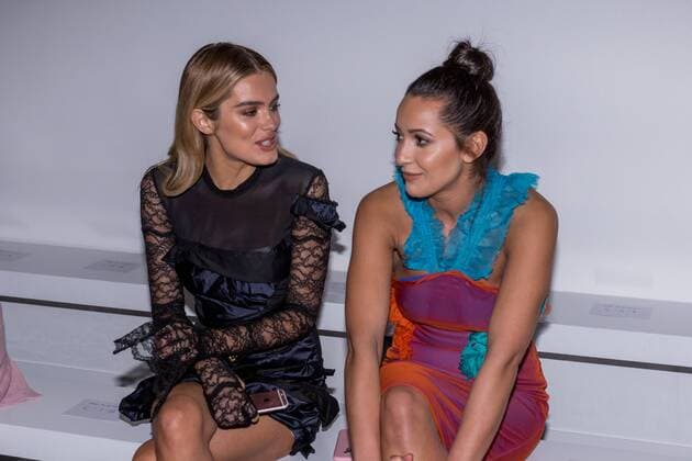 Chloe Lloyd and Roxie Nafousi attend the Emilio De La Morena catwalk show at BFC Showspace in London on Day 5 of London Fashion Week. FEBRUARY 21st 2017  GBLx17384