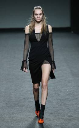 A model takes to the catwalk with a creation of the Fall Winter 2017 collection by Spanish young designer Juan Carlos Pajares at the EGO fashion show within the Mercedes Benz Fashion Week Madrid (MBFWM) held at the IFEMA Congress and Events center in Madrid, 21 February 2017. THE MBFWM runs from 16 to 21 February. MADRID FASHION WEEK !ACHTUNG: NUR REDAKTIONELLE NUTZUNG!  Copyright: xJJGuillenx GRA345 20170221-636233075256012242