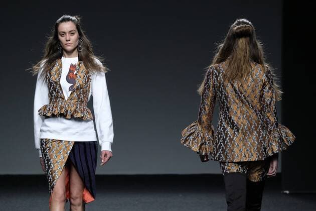February 21, 2017 - Madrid, Spain - A model walks the runway at the JUAN CARLOS PAJARES show during the EGO Mercedes-Benz Madrid Fashion Week Autumn Winter 2017 2018 at IFEMA on February 21, 2017 in Madrid, Spain Madrid Spain  - ZUMAn230 20170221_zaa_n230_642 Copyright: xOscarxGonzalezx