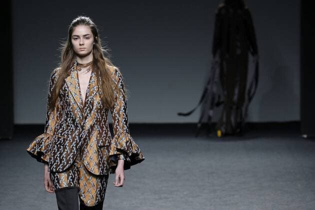 February 21, 2017 - Madrid, Spain - A model walks the runway at the JUAN CARLOS PAJARES show during the EGO Mercedes-Benz Madrid Fashion Week Autumn Winter 2017 2018 at IFEMA on February 21, 2017 in Madrid, Spain Madrid Spain  - ZUMAn230 20170221_zaa_n230_643 Copyright: xOscarxGonzalezx