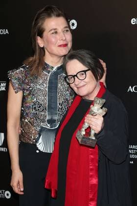 Premiere of Agnieszka Holland s thriller Pokot (Spoor) in Warsaw Premiere of the winner of the Silver Bear Alfred Bauer prize at the Berlin Film Festival the newest Agnieszka Holland s thriller Pokot (Spoor) on February 21, 2017 in Warsaw, Poland. In the picture: Agnieszka Holland with Polish actress Katarzyna Herman EN_01246625_0357 