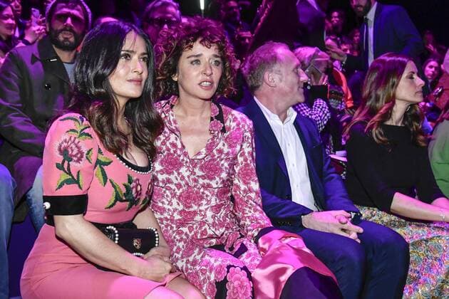 Milan woman s Fashion Week Fall Winter 2017 2018. Gucci Front row. Pictured: Salma Hayek Valeria Golino and Francois-Henri Pinault  Copyright: xRiccardoxGiordanoxSickix xIPAx xFotosickix