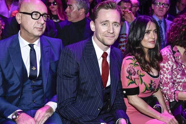 Milan woman s Fashion Week Fall Winter 2017 2018. Gucci Front row. Pictured: Marco Bizzarri and Tom Hiddleston and Salma Hayek  Copyright: xRiccardoxGiordanoxSickix xIPAx xFotosickix