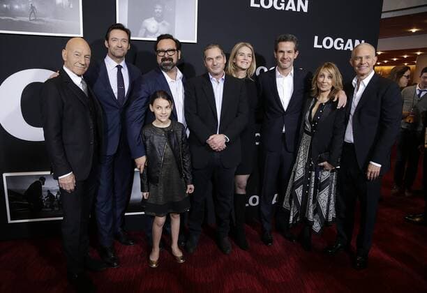 Patrick Stewart, Dafne Keen and Hugh Jackman arrive on the red carpet at the Logan New York special screening at Rose Theater, Jazz at Lincoln Center on February 24, 2017 in New York City.  NYP20170224127 JOHNxANGELILLO