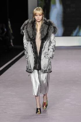 Italy: Ferre Fur Show A model walks the runway at the Ferre Fur show during Milan Fashion Week Fall Winter 2017 18.  GaetanoxPiazzolla