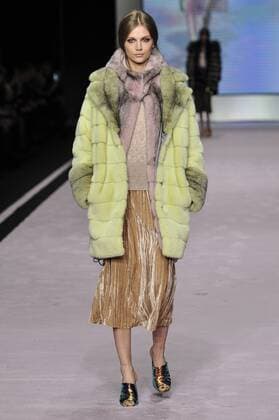 Italy: Ferre Fur Show A model walks the runway at the Ferre Fur show during Milan Fashion Week Fall Winter 2017 18.  GaetanoxPiazzolla