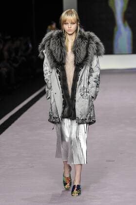 Italy: Ferre Fur Show A model walks the runway at the Ferre Fur show during Milan Fashion Week Fall Winter 2017 18.  GaetanoxPiazzolla