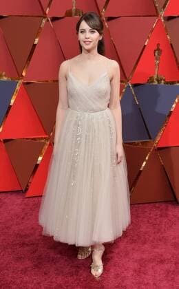 Actress Felicity Jones arrives on the red carpet for the 89th annual Academy Awards at the Dolby Theatre in the Hollywood section of Los Angeles on February 26, 2017.  LAP20170226841 JIMxRUYMEN