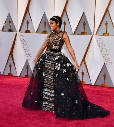 Janelle Monae arrives on the red carpet for the 89th annual Academy Awards at the Dolby Theatre in the Hollywood section of Los Angeles on February 26, 2017.  LAP2017022823 KEVINxDIETSCH