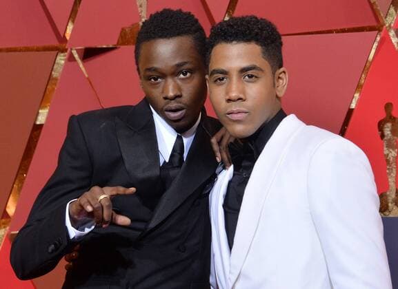 Actors Shariff Earp (L) and Jharrel Jerome arrive on the red carpet for the 89th annual Academy Awards at the Dolby Theatre in the Hollywood section of Los Angeles on February 26, 2017.  LAP20170226447 JIMxRUYMEN
