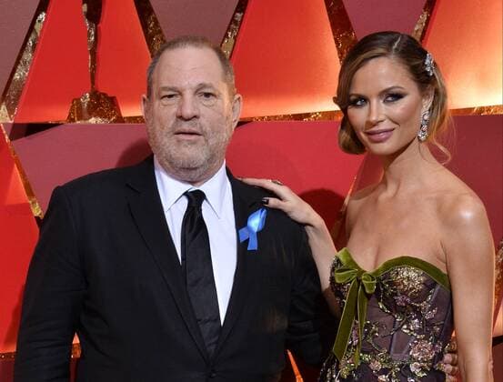 Producer Harvey Weinstein (L) and designer Georgina Chapman arrive on the red carpet for the 89th annual Academy Awards at the Dolby Theatre in the Hollywood section of Los Angeles on February 26, 2017.  LAP20170226092 JIMxRUYMEN