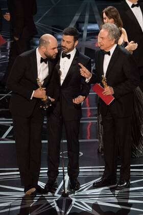 February 26, 2017 - Hollywood, CA, USA - 26 February 2017 - Hollywood, CaliforniaJordan Horowitz, Jimmy Kimmel and Warren Beatty on stage during the live ABC Telecast of The 89th OscarsÂ¨ at the DolbyÂ¨ Theatre in Hollywood, CA on Sunday, February 26, 2017. Photo Credit: AMPAS AdMedia Los Angeles U.S. - ZUMAa123 20170226_zaa_a123_649 Copyright: xAmpasx