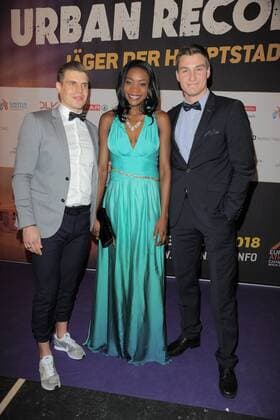 Julian Reus, Sosthene Moguenara, Thomas Roehler Ankunft zur Premiere URBAN RECORDS im Kino Zoo Palast in Berlin, am 27.02.2017