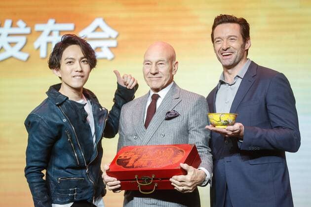 BEIJING, CHINA - MARCH 01: (L-R) Taiwanese singer Yoga Lin, English actor Patrick Stewart, Australian actor and singer Hugh Jackman attend the premiere of American director James Mangold s film Logan on March 1, 2017 in Beijing, China.  Copyright: xVCGx CFP500808855