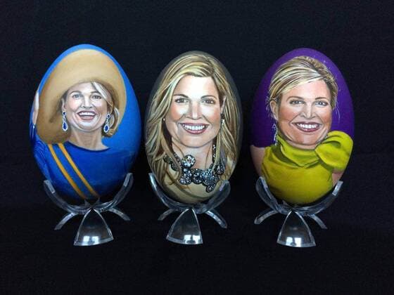 Handbemalte Ostereier mit dem Konterfei niederländischer Adeliger 03-03-2017 Wassenaar Hand painted royal eggs by Mrs. Tiety Entjes-Weij of Queen Maxima. The collection will be displayed during the Eierbeurs on 25th and 26th of march in Wassenaar, 8th and 9th of april in Bemmel (c) PPE Wassenaar Netherlands  Copyright: xppe entjesx