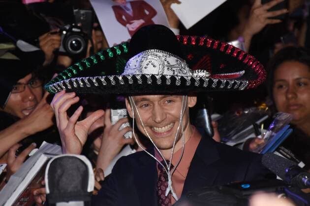 March 4, 2017 - Mexico City, Mexico - Actor Tom Hiddleston Is seen he putting on a traditional hat of Mexico called Charro during the red carpet film premiere of Kong: Skull Island at Cinepolis Oasis on March 04, 2017 in Mexico City, Mexico Mexico City Mexico  - ZUMAn230 20170304_zaa_n230_788 Copyright: xCarlosxTischlerx