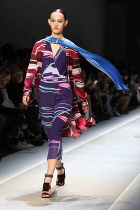 A model takes to the catwalk during the presentation of Leonard Paris show as part of the Fall-Winter 2017-18 Paris Fashion Week on March 6, 2017.  PAR20170306113 MAYAxVIDON-WHITE