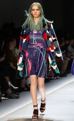 A model takes to the catwalk during the presentation of Leonard Paris show as part of the Fall-Winter 2017-18 Paris Fashion Week on March 6, 2017.  PAR20170306124 MAYAxVIDON-WHITE