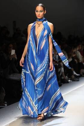A model takes to the catwalk during the presentation of Leonard Paris show as part of the Fall-Winter 2017-18 Paris Fashion Week on March 6, 2017.  PAR20170306114 MAYAxVIDON-WHITE
