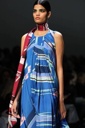 A model takes to the catwalk during the presentation of Leonard Paris show as part of the Fall-Winter 2017-18 Paris Fashion Week on March 6, 2017.  PAR20170306117 MAYAxVIDON-WHITE