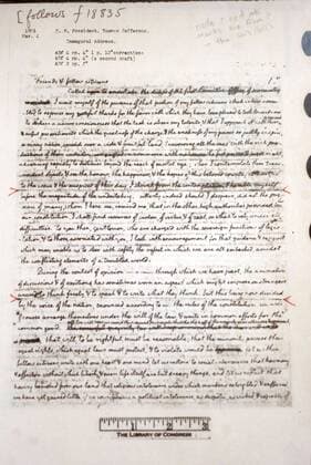 Jan. 11, 2008 - In this January 11, 2008 photograph, a photocopy of the revised draft of Thomas Jefferson s first inaugural address is part of a volume of Jefferson s correspondences located at the office of the papers of Thomas Jefferson at the Princeton University Library in Princeton, New Jersey. ( Philadelphia Inquirer MCT) - ZUMAm67_ 20080111_baf_m67_053 Copyright: xSarahxJ.xGloverx