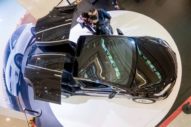 March 9, 2017 - Shanghai, Shanghai, China - Shanghai, CHINA-March 9 2017: (EDITORIAL USE ONLY. CHINA OUT)..A black Tesla Model X shows at a shopping mall in Shanghai, March 9th, 2017. The Tesla Model X is a full-sized, all-electric, luxury, crossover SUV made by Tesla Inc. that uses falcon wing doors for access to the second and third row seats. Shanghai China  - ZUMAs145 20170309_zaa_s145_097 Copyright: xWangxGangx