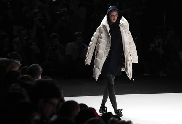 MOSCOW, RUSSIA - MARCH 12, 2017: A model wears a creation from the spring summer 2017 Chapurin for Finn Flare collection during a catwalk show at the 2017 Mercedes-Benz Fashion Week Russia in the Manege Central Exhibition Hall. Artyom Geodakyan TASS  TS043F6C