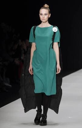 MOSCOW, RUSSIA - MARCH 12, 2017: A model wears a creation from the spring summer 2017 Chapurin for Finn Flare collection during a catwalk show at the 2017 Mercedes-Benz Fashion Week Russia in the Manege Central Exhibition Hall. Artyom Geodakyan TASS  TS043F6D