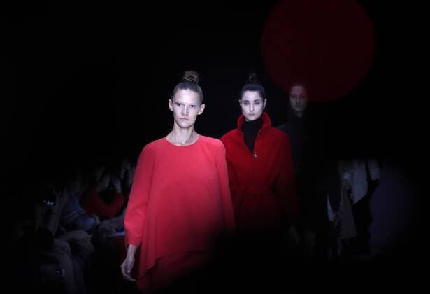 MOSCOW, RUSSIA - MARCH 12, 2017: Models wear creations from the spring summer 2017 Chapurin for Finn Flare collection during a catwalk show at the 2017 Mercedes-Benz Fashion Week Russia in the Manege Central Exhibition Hall. Artyom Geodakyan TASS  TS043F6F